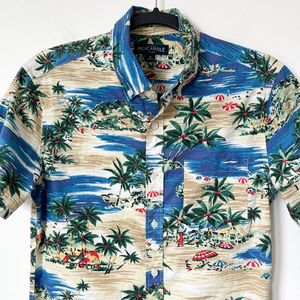 J.Crew Mercantile Flex Short Sleeve Tropical Print Button Up Shirt Mens Small